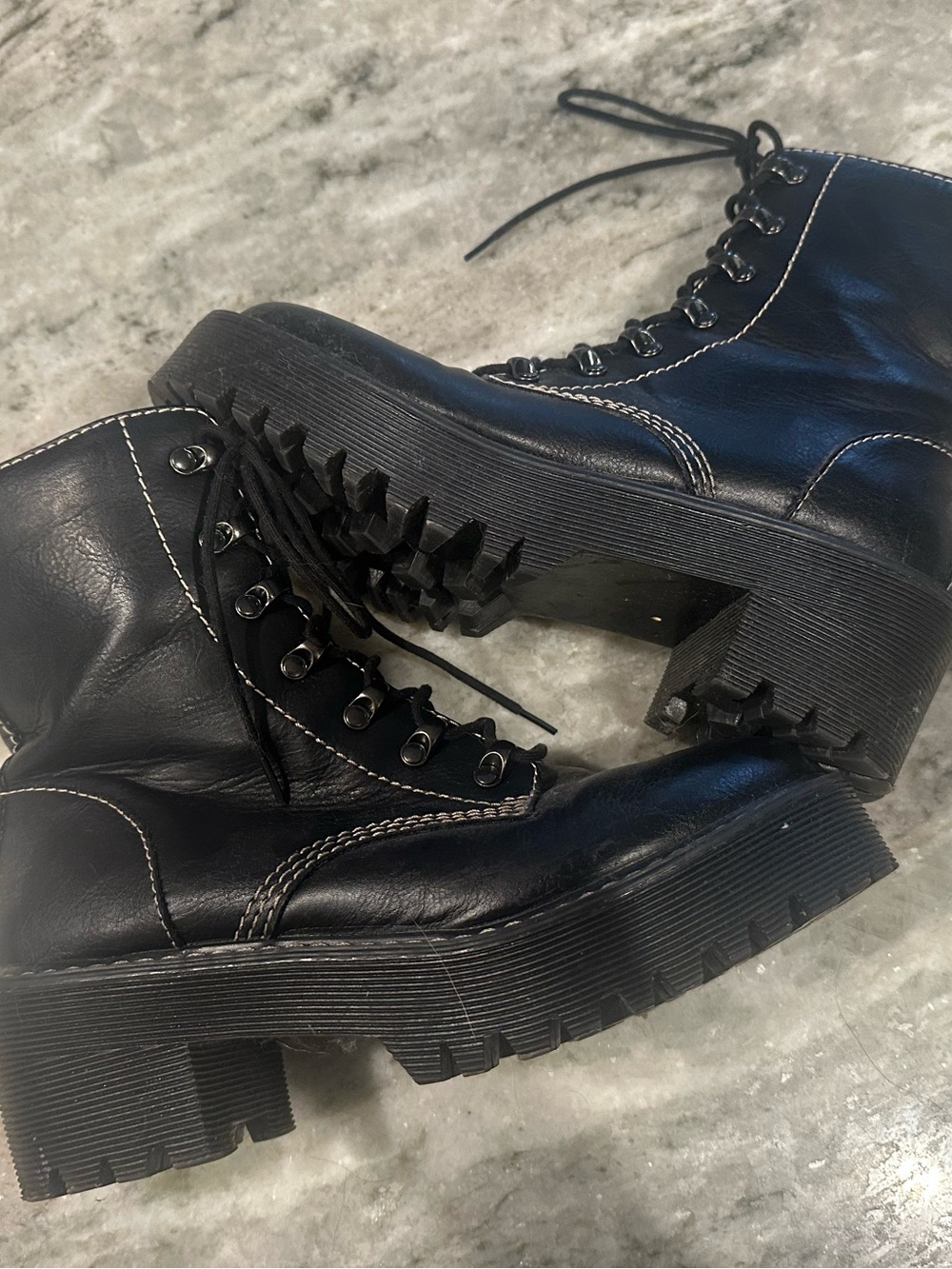 Steve Madden Black Platform Lace-Up Heeled Combat Boots